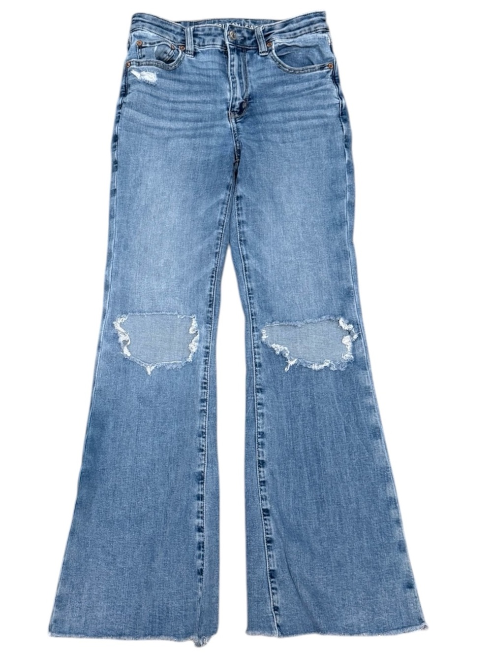 American Eagle Super High Rise Flare Distressed Denim Jeans Size 2